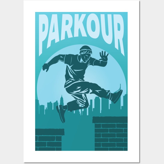 Parkour Freerunner Sunset Retro Themed Gift Wall Art by GrafiqueDynasty